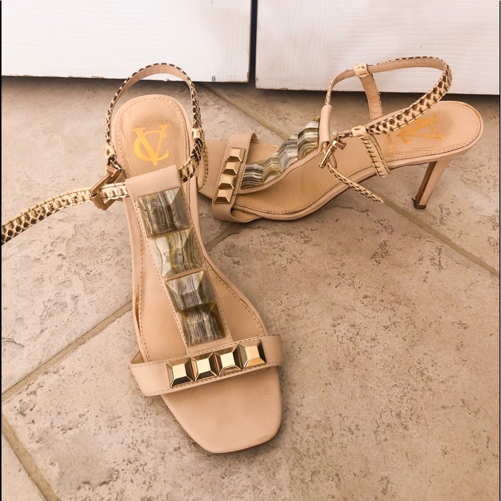 Vince Camuto strappy heels with stone like detail